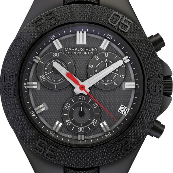 Markus Ruby Chronograph Black Steel Leather Band-26