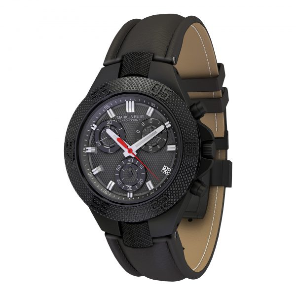 Markus Ruby Chronograph Black Steel Leather Band-100