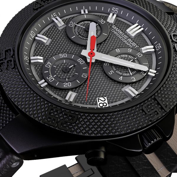 Markus Ruby Chronograph Black Steel Leather Band-25