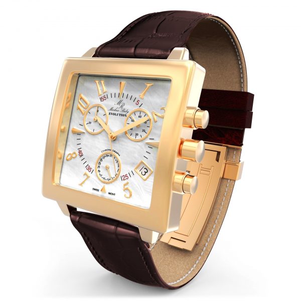 Evolution Chronograph Brown Leather White Mother Of Pearl Dial-337