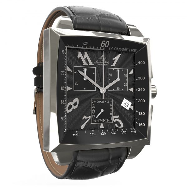 Grand Prix Chronograph Black Leather Band Black Dial-80