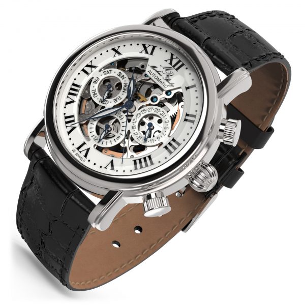 Skeleton Automatic Black Leather White Dial-231