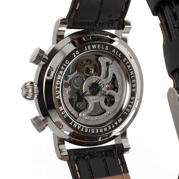 Skeleton Automatic Black Leather White Dial-232