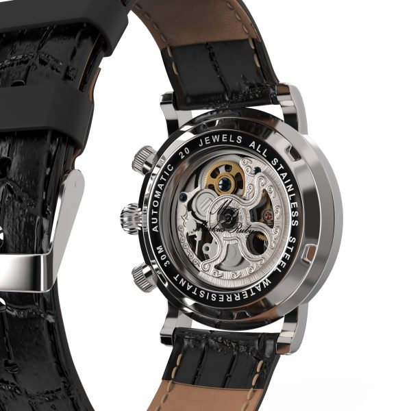 Skeleton Automatic Black Leather White Dial-233