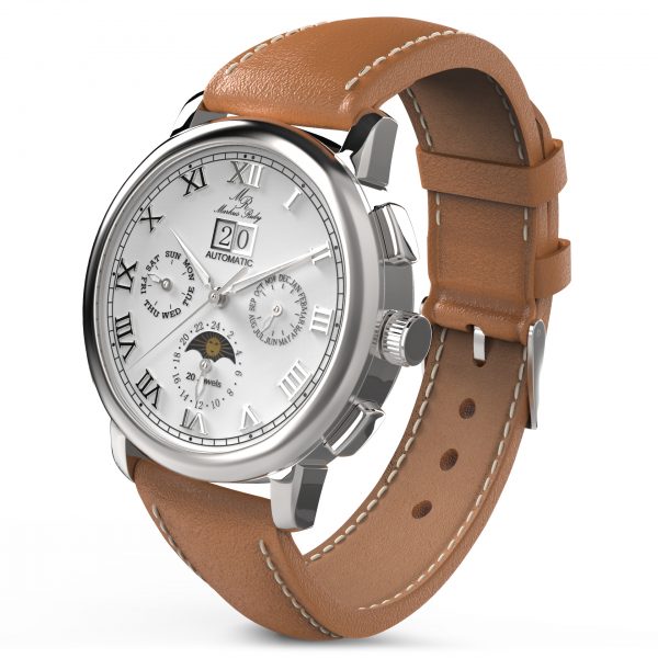 Moonphase Automatic Brown Leather White Dial-203