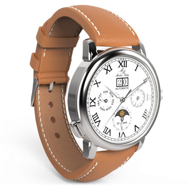 Moonphase Automatic Brown Leather White Dial-202