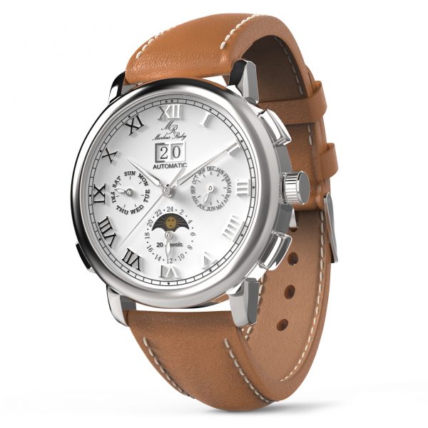 Moonphase Automatic Brown Leather White Dial-201