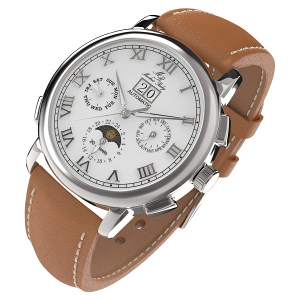 Moonphase Automatic Brown Leather White Dial-204