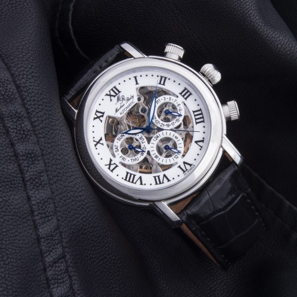 Skeleton Automatic Black Leather White Dial-283