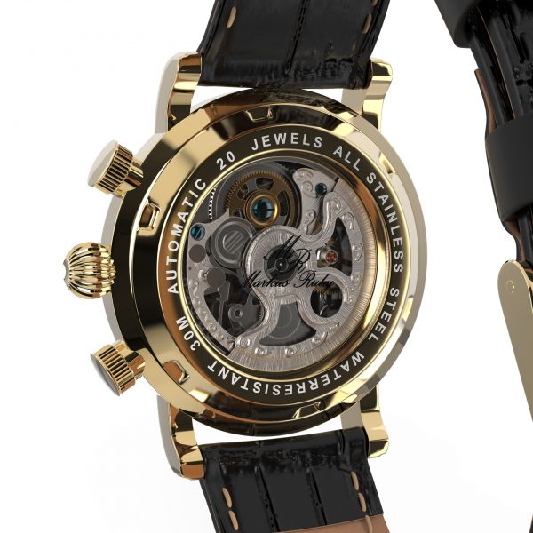 Skeleton Automatic Black Leather White Dial Gold Edition-242