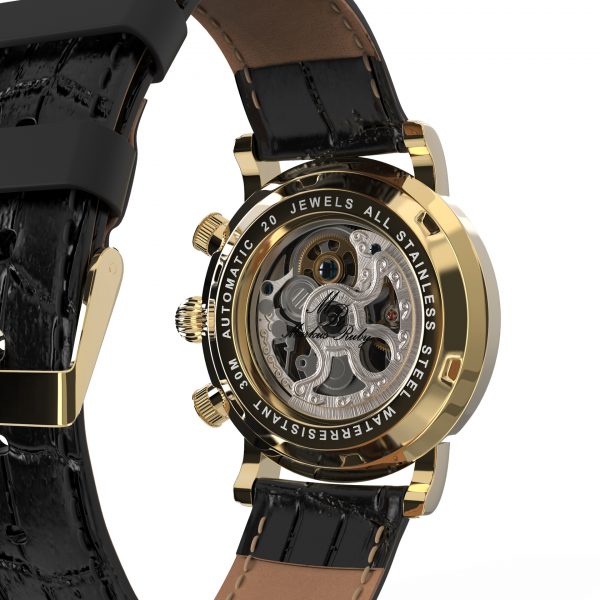 Skeleton Automatic Black Leather White Dial Gold Edition-245