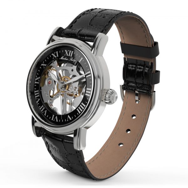 Skeleton Mechanical Black Leather Black Dial-256