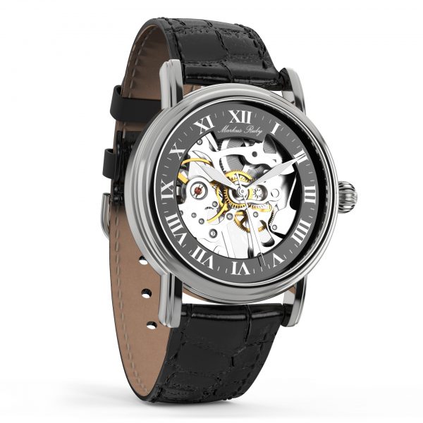 Skeleton Mechanical Black Leather Black Dial-253