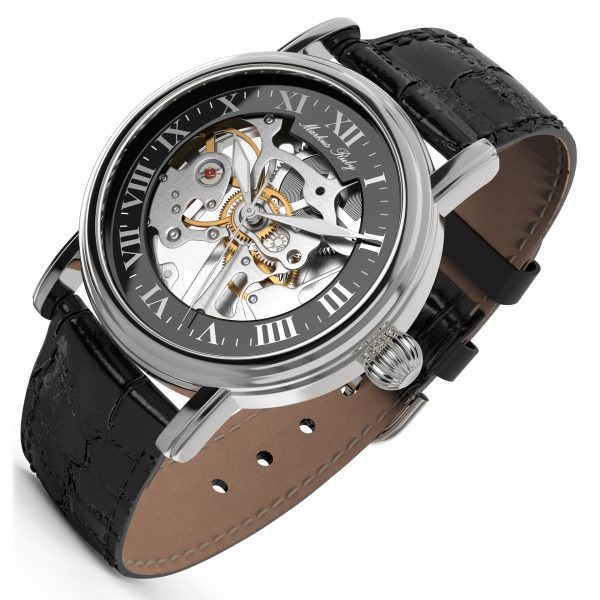 Skeleton Mechanical Black Leather Black Dial-254