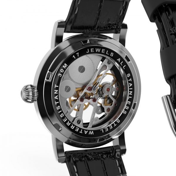 Skeleton Mechanical Black Leather Black Dial-257