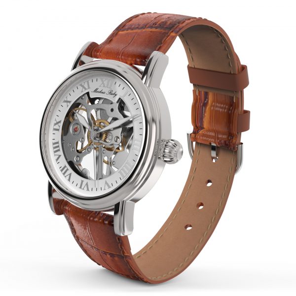 Skeleton Mechanical Brown Leather White Dial-267