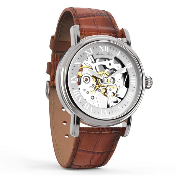 Skeleton Mechanical Brown Leather White Dial-268