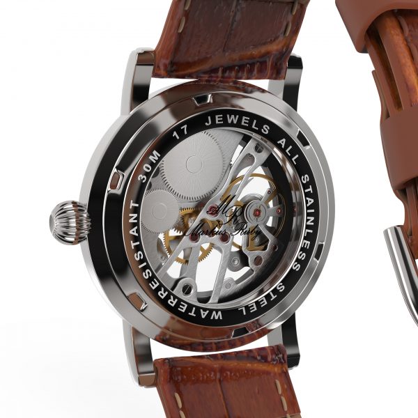 Skeleton Mechanical Brown Leather White Dial-270