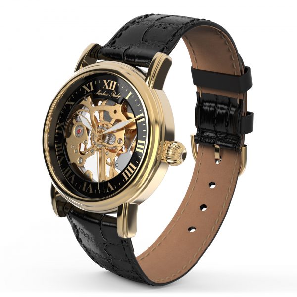 Skeleton Mechanical Black Leather Black Dial Gold Edition-280