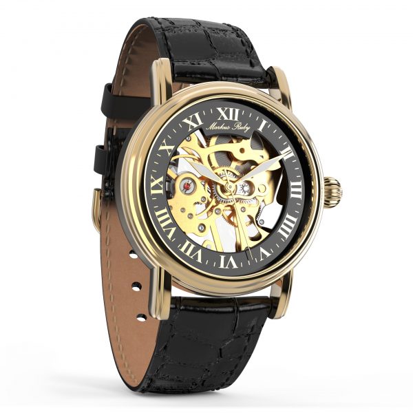 Skeleton Mechanical Black Leather Black Dial Gold Edition-277