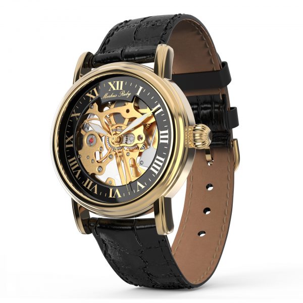 Skeleton Mechanical Black Leather Black Dial Gold Edition-279