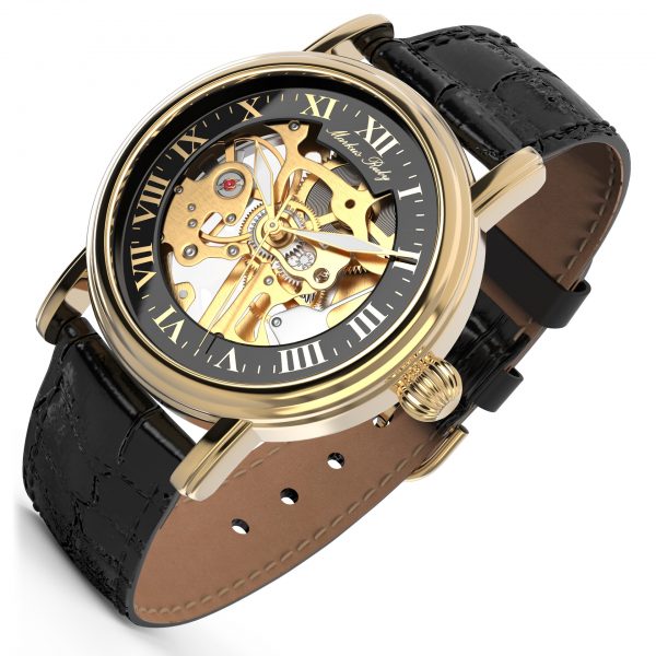 Skeleton Mechanical Black Leather Black Dial Gold Edition-281